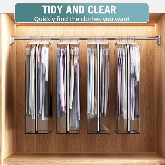 NEW Hanging Plastic Clothes Cover for Coat, Dress, Fur, Shirt, 4 Pack, 40” Long - Picture 1 of 8